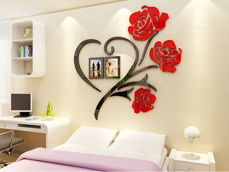 Multi-Size 3D Rose Flower Acrylic Wall Sticker, DIY Home Decoration Poster for Bedroom, Living Room, Picture Frame Wall Art image 4