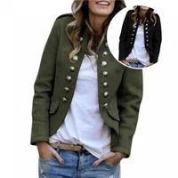 classic casual coat flap pockets decor cold resistant half high collar retro jacket winter coat women coat
