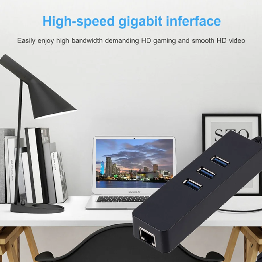 Адаптер USB Gigabit Ethernet с 3 портами 0 хаб на сетевую карту Rj45 Lan для Macbook Mac Desktop + Кабель