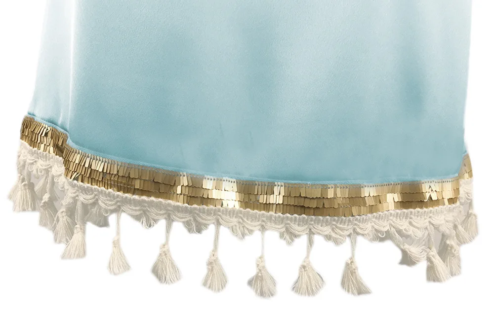 

BacklakeGirls Women Elegant Round Neck 3/4 Sleeve Large Size Sequin Cocktail Dress Lace Tassels Loose Party Dress