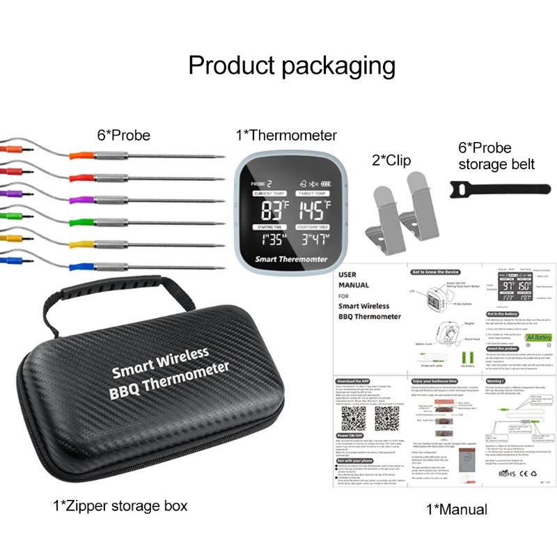 

Food Cooking Bluetooth-compatible Wireless BBQ Thermometer for Oven Meat Grill