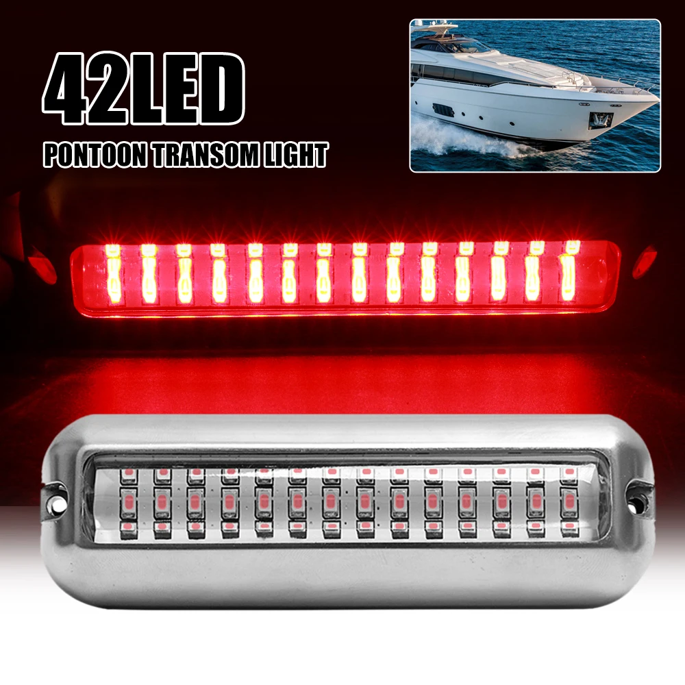 

Marine Boat Light 50W 42LED DC12V Underwater Transom Light 538LM Stainless Steel Pontoon Boat Tail Lamp IP68 Waterproof Red