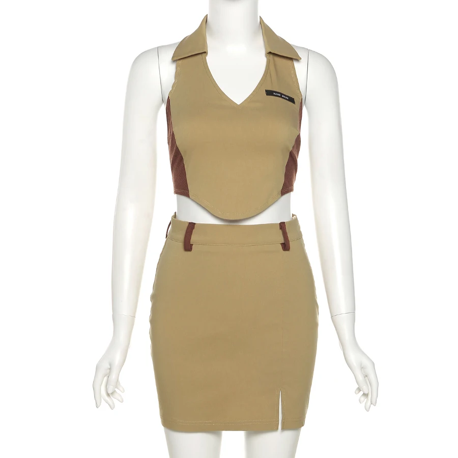 

Sylcue Summer 2021 new restoring ways spells color 2 two piece dress backless top High waist skirt Casual Clothing wild dress