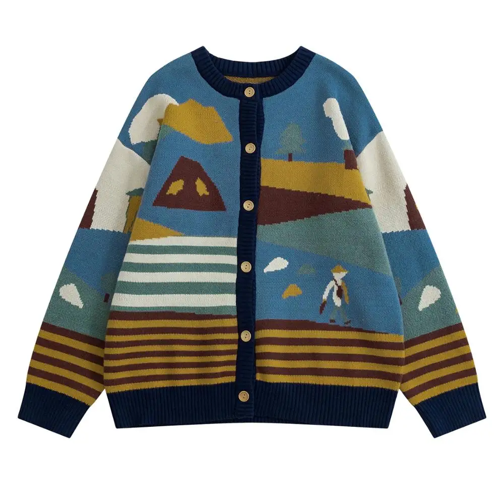 Женский свободный свитер в стиле Харадзюку осенне зимний трикотажный кардиган с