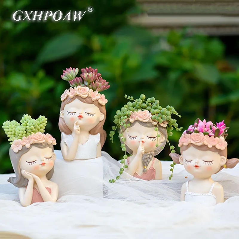 

Cartoons Beauty Human Head Sculpture Vase Art Crafts Ornament Lady Small Fresh Portrait Flower Pots Home Storage Accessories