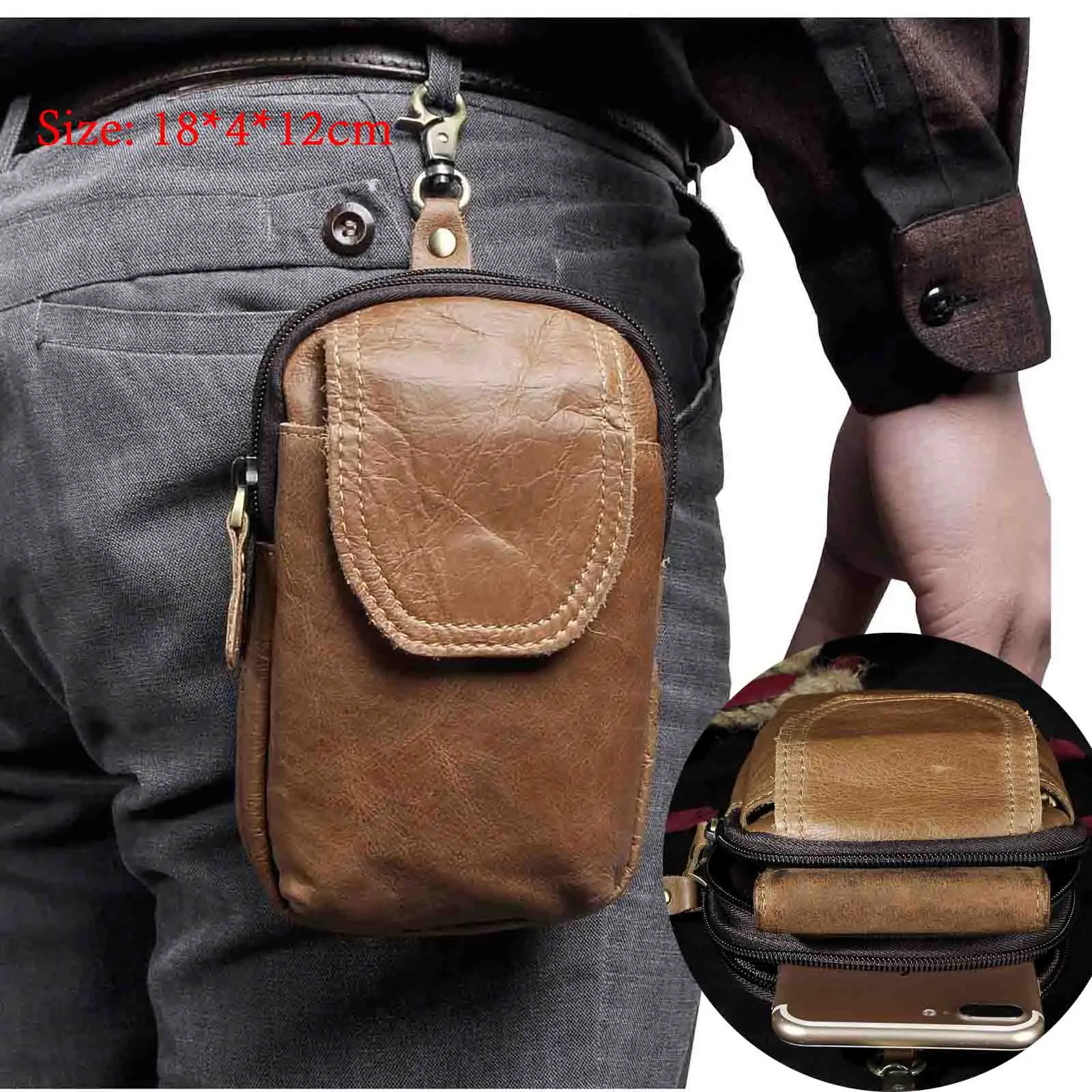 013 light brown Настоящая кожаная мужская повседневная дизайнерская маленькая поясная сумка из воловьей кожи, модная поясная сумка на крючок, поясная сумка, чехол для сигарет 5,", Чехол для телефона 1609 - Цвет: 013 light brown