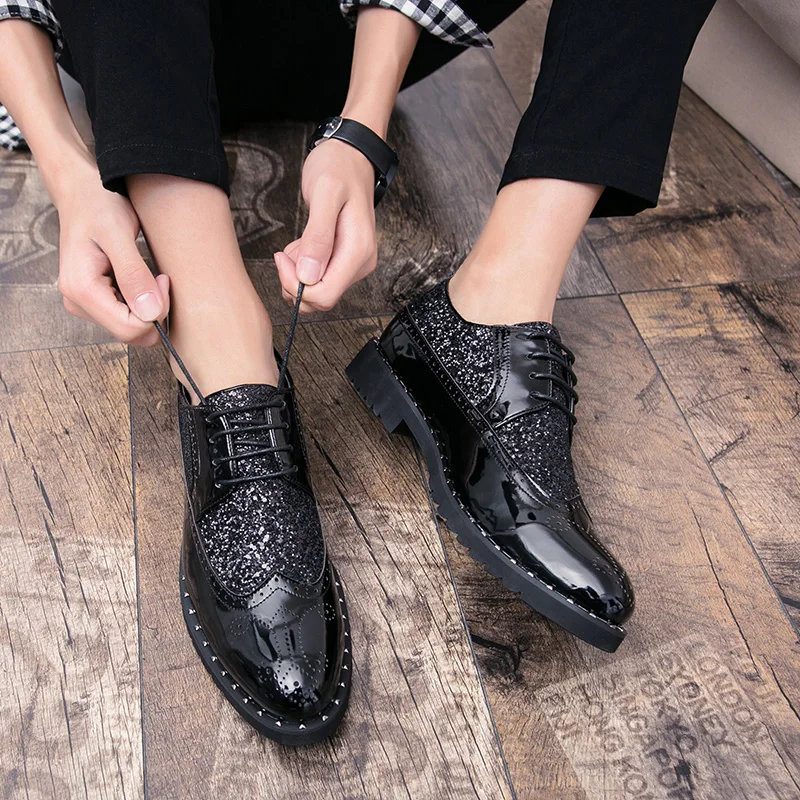 Туфли мужские с блестками и острым носком лоферы Повседневная Свадебная