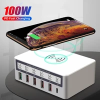 100w fast charging pd usb charger qi wireless charger qc 3 0 for iphone xiaomi samsung mobile phone multi ports desktop charger