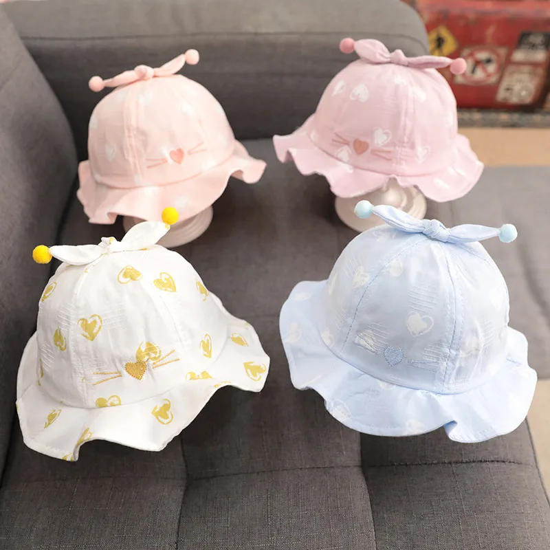 

Summer Hat Baby Kids Bucket Spring Autumn Travel Beach Girl Windproof Rope Sunshade Cap