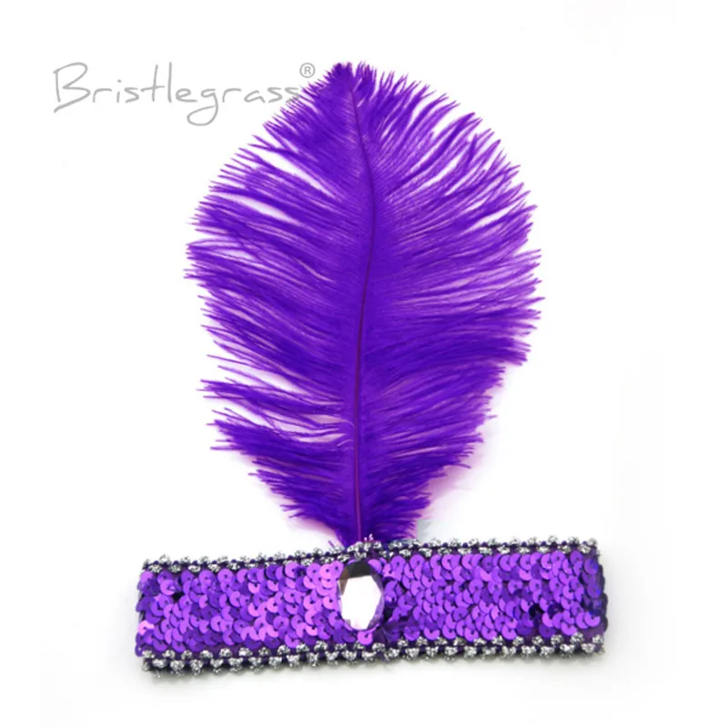 

BRISTLEGRASS 1 PCS Purple 1920s Ostrich Feather Sequined Headbands Flapper Headpiece Headwear Carnival Ball Party Fancy Costume