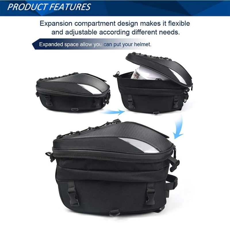 

Motorcycle Seat Bag Tail Bag - Dual Use Motorcycle Backpack Waterproof PU Luggage Bags Motorbike Helmet Bag Storage Bags(Black)