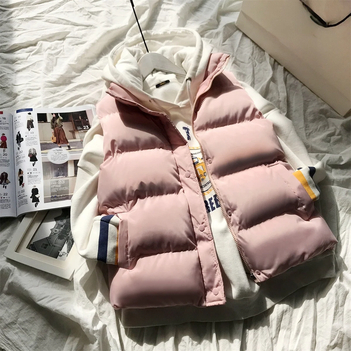 

Pure Color Short Down Cotton Vest Jacket Women 2021 Autumn and Winter New Casual All-match Casual Cotton Vest Jacket