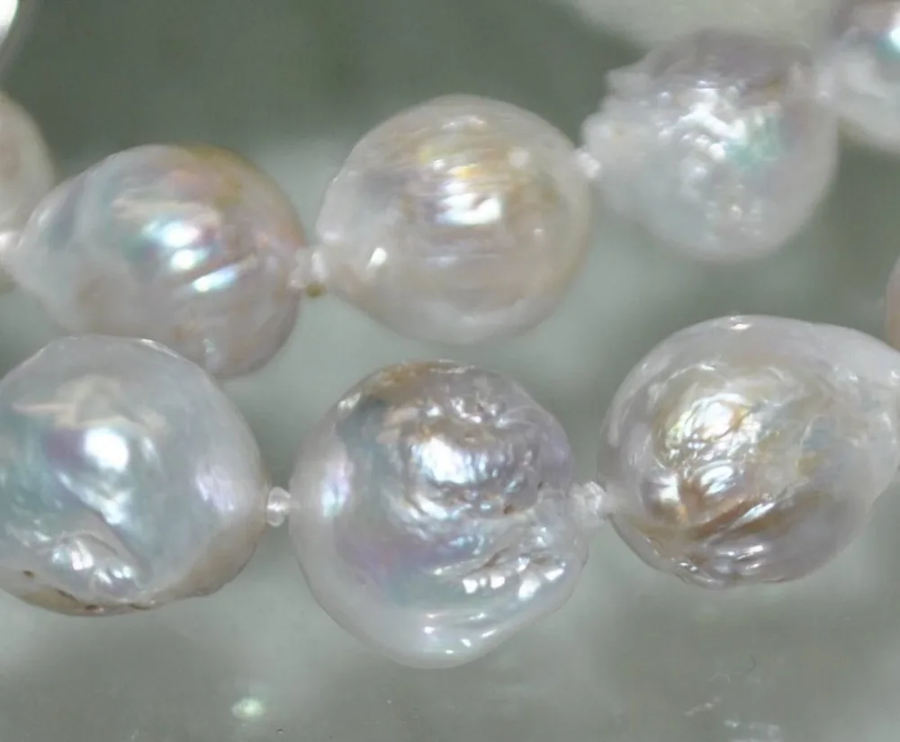 

nice 12-13MM natural cultured freshwater white baroque pearl necklace 17"