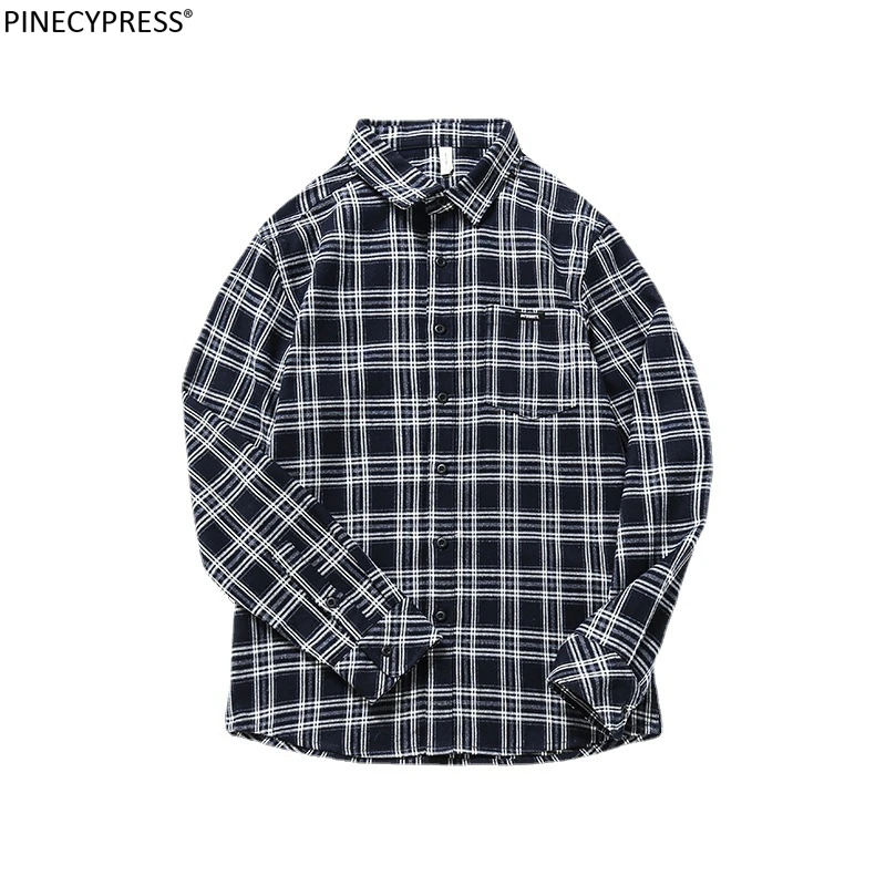 

100% Cotton Anti-static Man Casual Shirt Quality Spring Autumn Long Sleeve Male Vintage Plaid Pocket Fashion Men Casual Shirts
