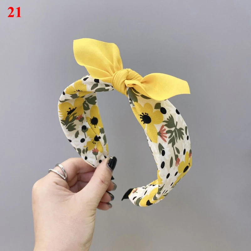 

Lovely Rabbit Ears Headbands Fruit Floral Print Hair Hoop Colorful Bow Wide Side Head Hoop Sweet Girls Hair Accessories New