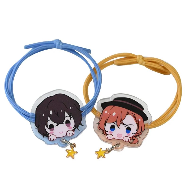 

Anime Bungou Stray Dogs Osamu Dazai Nakahara Chuuya Acrylic Cute Q Version Head Rope Headwear Accessories Hair Ring Toy