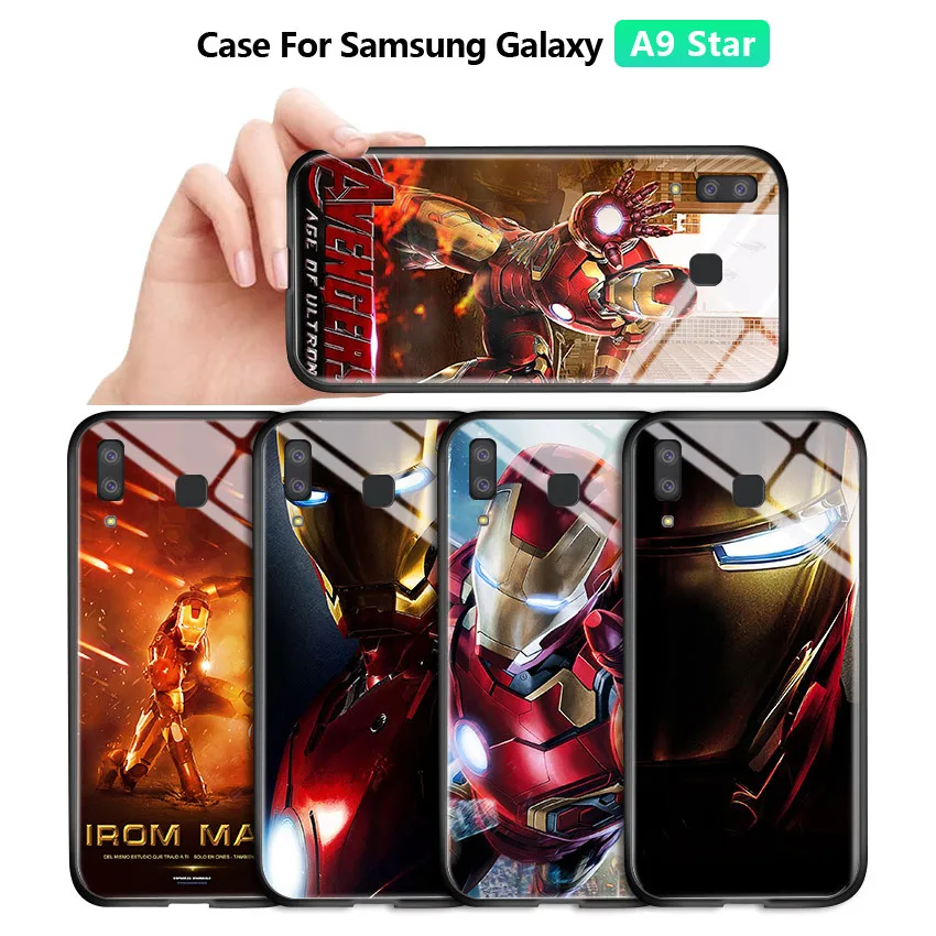 Чехол из закаленного стекла с градиентом для Samsung Galaxy A8 Star A9 Marvel Avenger Superhero Ironman |