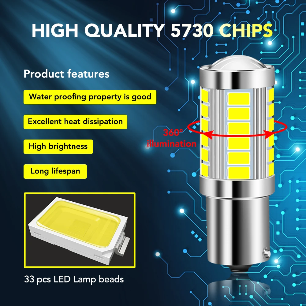 2x P21W Ba15S 1156 Bay15d Car LED Signal Bulb DRL Super Bright Fog Lamp Auto Tail Brake Reverse Parking Light 12V White | Автомобили и