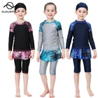 Детский Мусульманский купальник, 3 шт., блузка + леггинсы + шапочка, скромный Купальник для девочек, костюм для дайвинга, Арабская, Исламская пляжная одежда для девочек, шорты для ванны