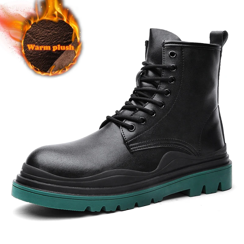 

Dr Classic 8 Hole high-top mens shoes Genuine Leather Ankle Boots Men Work Boots High-top Men's Winter Shoes Round Toe Warm Fur