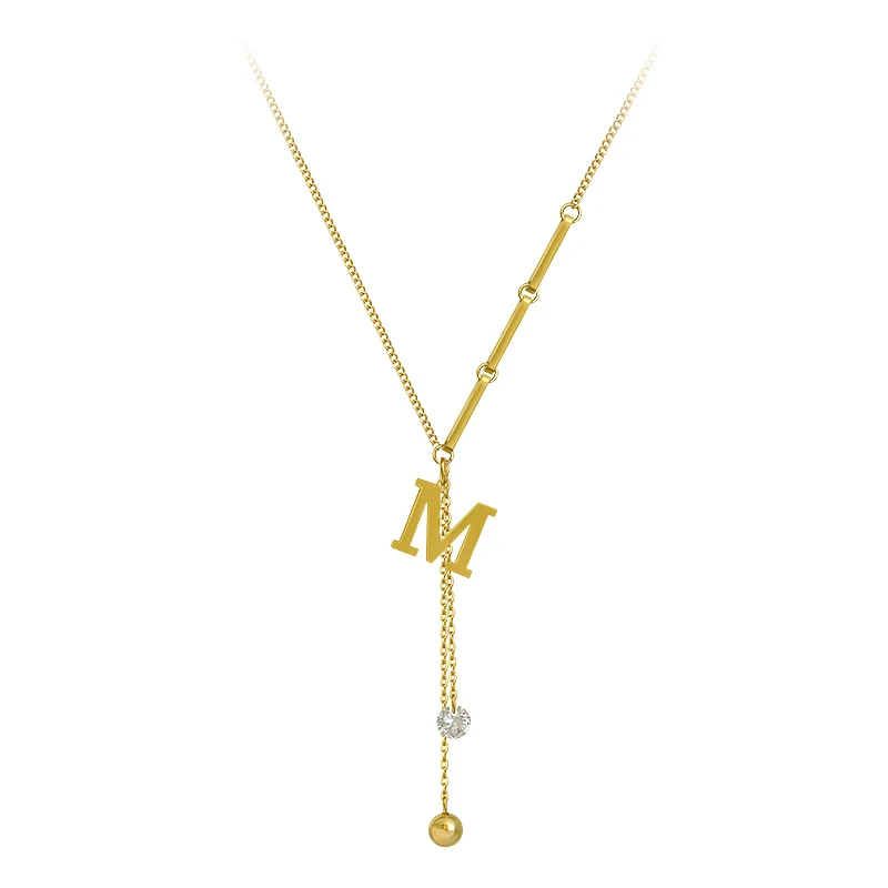 

2021 new design sense M letter tassel titanium steel color fast necklace fashion luxury women neck chain party sweater chain