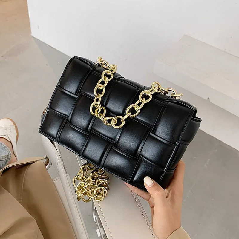 

Weave Chain Small Crossbody Bags for Women 2021 Luxury Quality Pu Leather Shoulder Bag Female Trend Design Handbags and Purse
