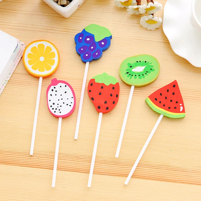 

1 шт. Творческий Фрукты Форма леденец на палочке Милая ластик для студентов канцелярский ластик школьные принадлежности оптовая продажа