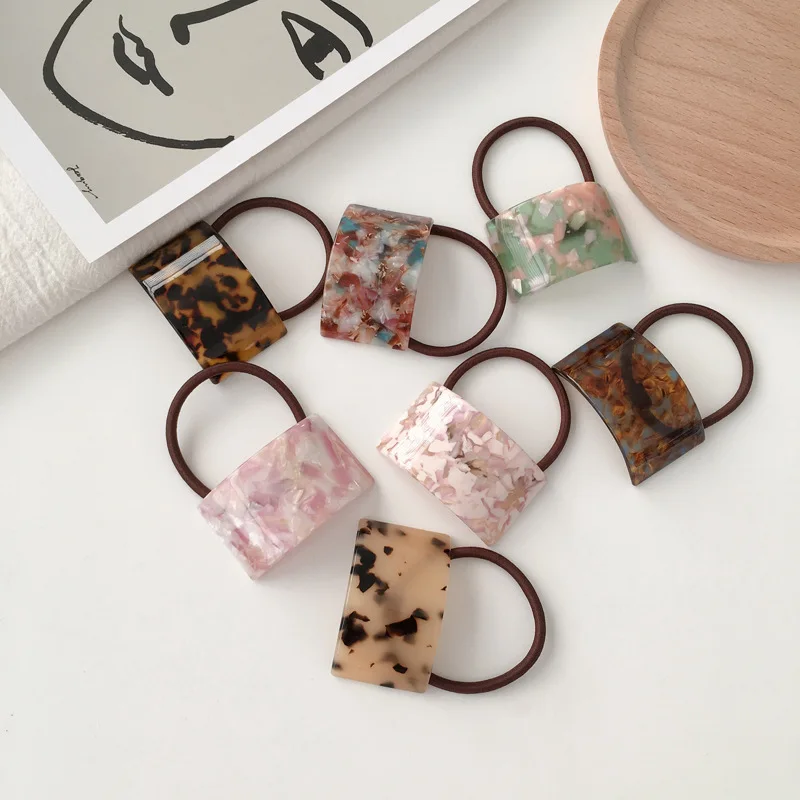 

New Geometric Tortie Acetate head rope Elastic Hair Ring For Women Girls Ponytail Holder Rubber Band Hair Accessories