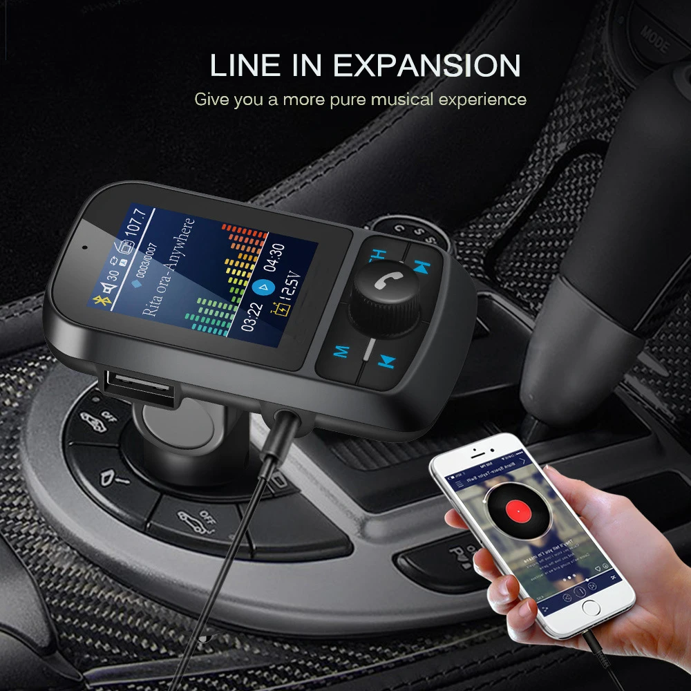 JINSERTA 1," цветной экран автомобиля Bluetooth 5,0 AUX модулятор fm-передатчик Громкая связь адаптер автомобильный mp3-плеер