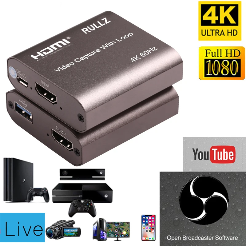 

Карта захвата видео в режиме реального времени, 4K, 60 Гц, USB 2,0, 3,0, 1080p