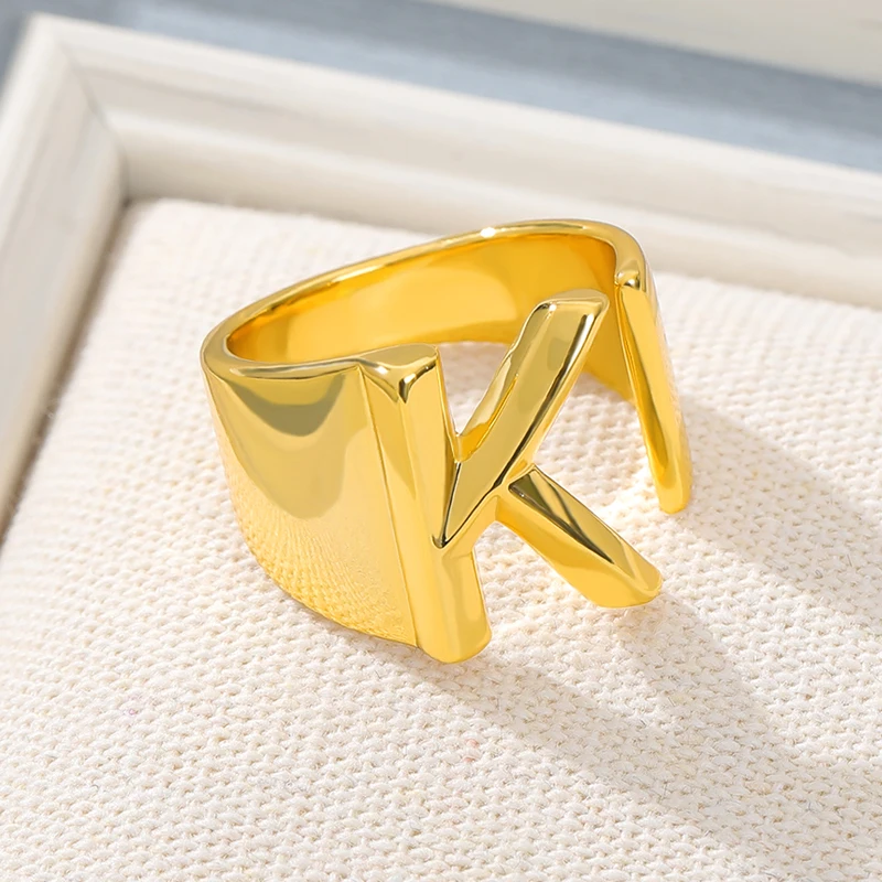 Полые стекируемые A-Z с инициалами насквозь кольца золото козырьком массивное