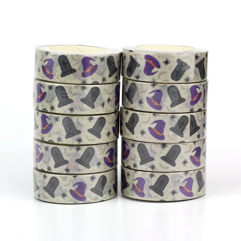 

NEW 10pcs/Lot Decorative Purple Magic hat RIP Spider Halloween Washi Tapes Bullet Journal Adhesive Masking Tape Cute Stationery