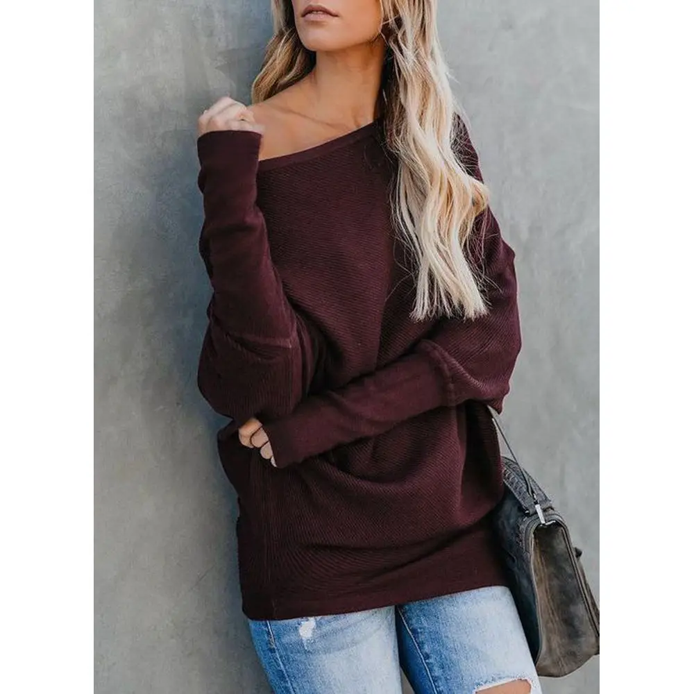 

winter dresses for women 2021 Oblique Neckline Solid Casual Loose Regular Sweaters