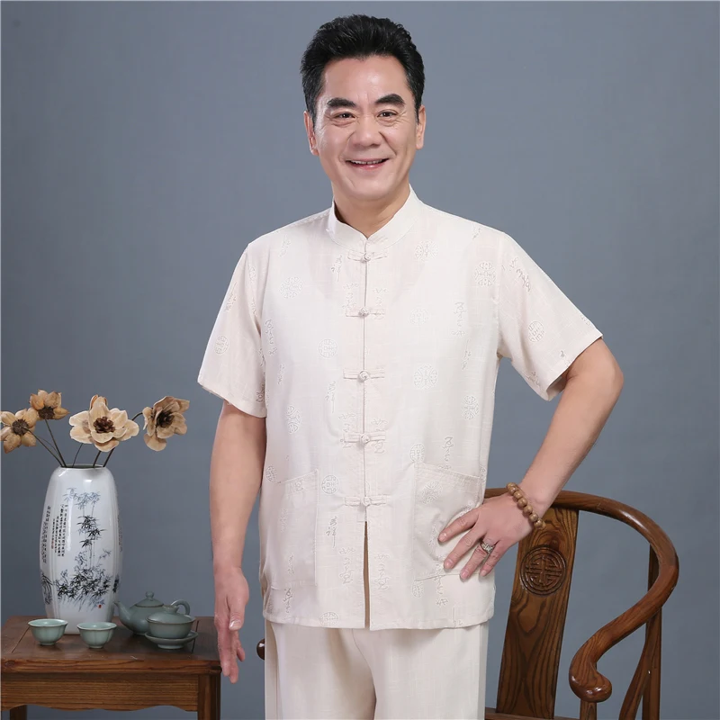 

short Summer sleeve embroidered T-shirt t 2 Pieces Sets Chinese style pants Streetwear Men's trend loose suit
