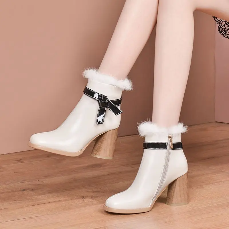 ALLBITEFO/женские ботинки из натуральной кожи и ворса Ботильоны с бантом бабочкой