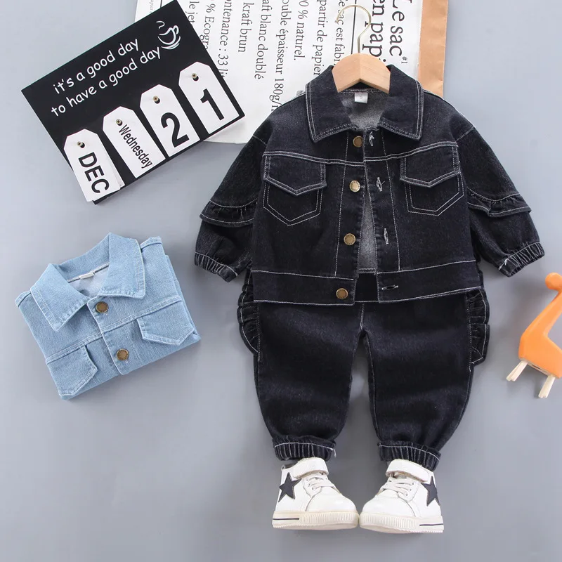 

Baby Boy Girl Handsome Fashion Denim Clothes Sets Autumn Spring New Infant Toddler Cotton Solid Denim Outfits Kids Clothes Suits