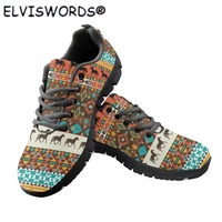elviswords women casual sneakers shoes african tribal culture design ladies lace up flat shoes wear resistant air mesh footwear