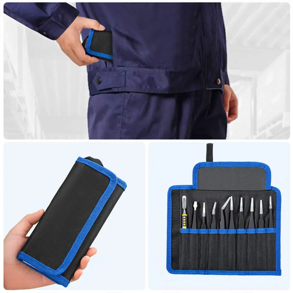 

10PCS Anti-static Precision Tweezers ESD Maintenance Tools Industrial Curved Stainless Steel Straight Tweezers Repair Tools