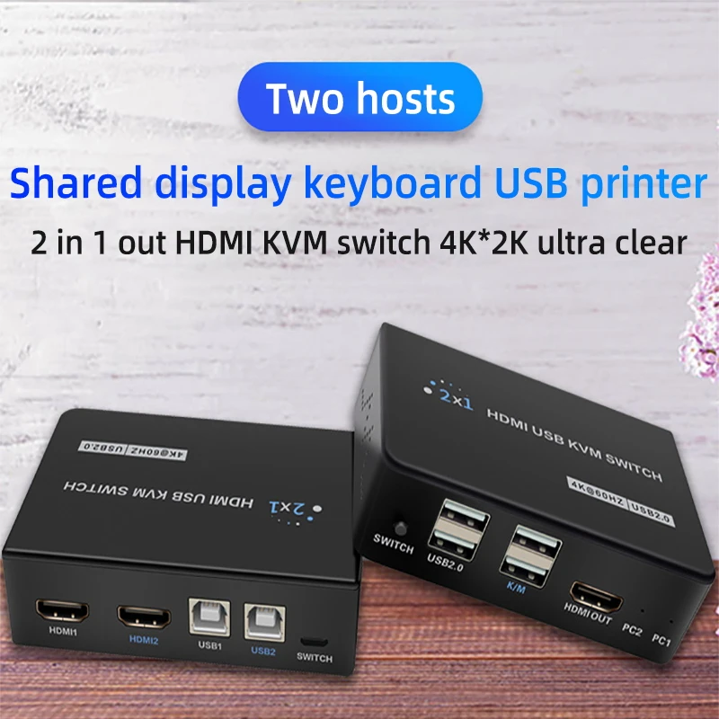 

4K HDMI KVM переключатель разделитель коробка 2 в 1 USB устройства 2,0 переключатель для ПК компьютера принтера клавиатуры мыши U диска