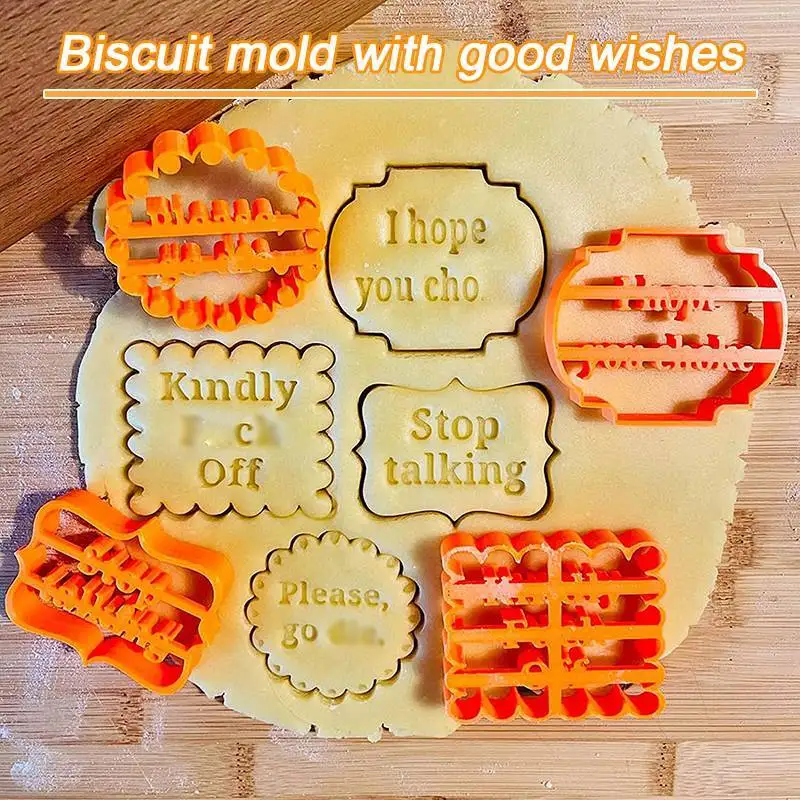

4PC Cookie Molds With Good Wishes Funny Cookie Mold For Baking Pastry Bakery Accessory Biscuit Cake Mould Kitchen Tools Bakeware