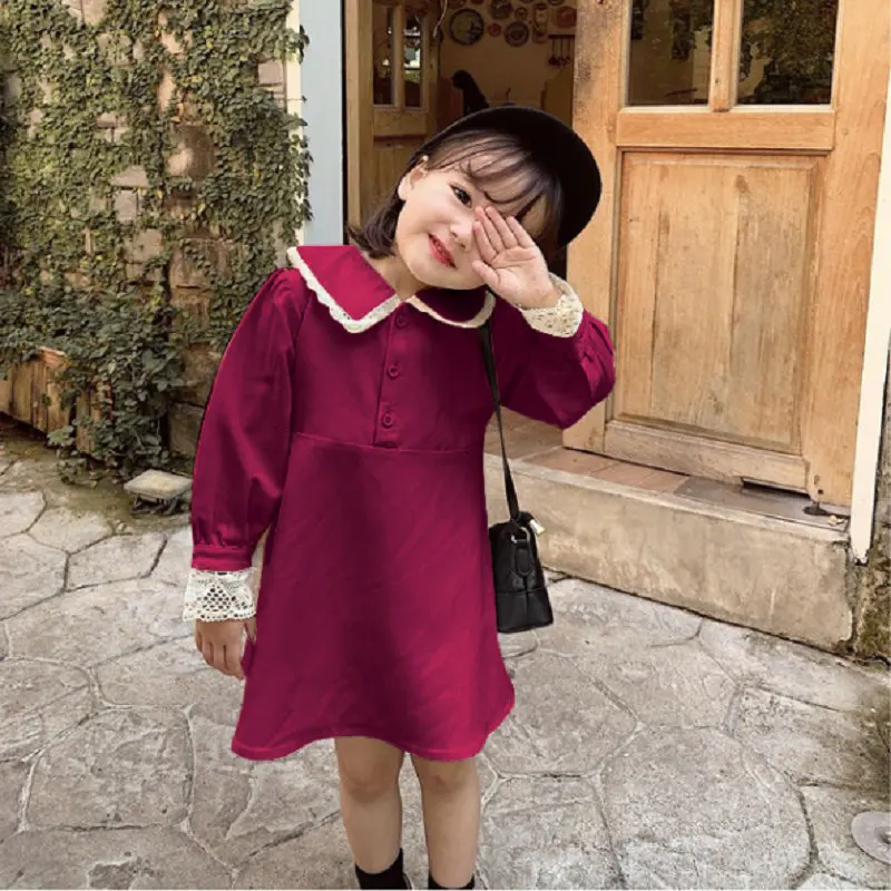 

Hot Sale Children Spring Summer Solid Color Dress Baby Girls Dresses Trendy Kids Ruffle Special Occasion High Quality