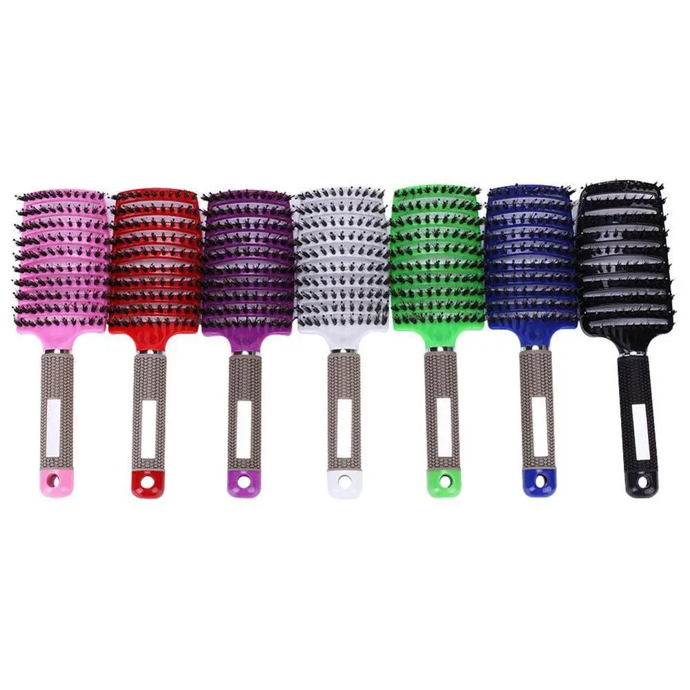 

Detangling Nylon Bristle Brush Detangle Hairbrush Women Hair Scalp Massage Comb Brush Big Comb Curved Boar Bristle Hair Brush