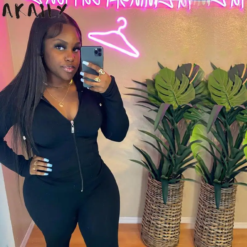 

Akaily Autumn Black 2 Two Piece Sets Tracksuit Womens Outfits 2021 Sweatsuits For Women Long Sleeve Hoodies And Long Pants Sets