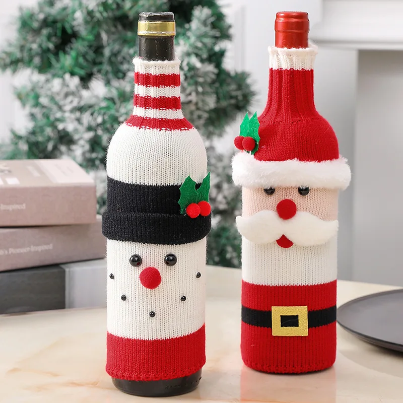 

Santa Claus Red Wine Bottle Cover Knitting Wine Bottle Cover Champagne Bottle Cover Restaurant Festive Atmosphere Scene Layout