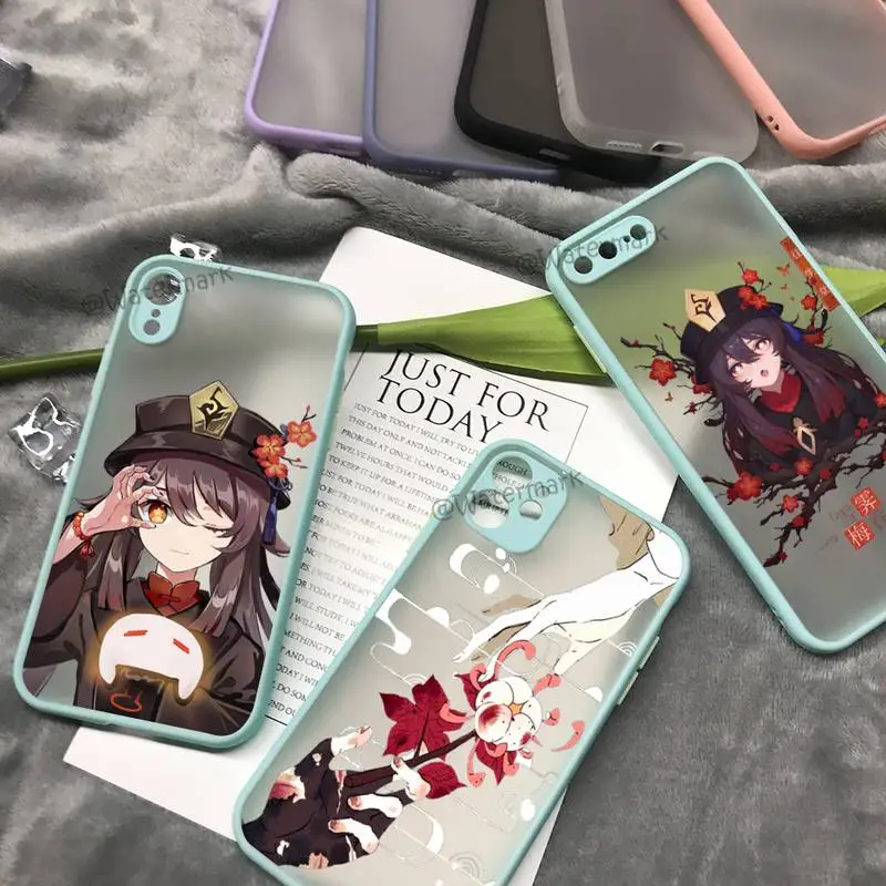 

HuTao Genshin Impact Phone Case For IPhone 8 7 Plus X Xr Xs 12 11 Pro Max Sky Blue Matte Translucent Cover