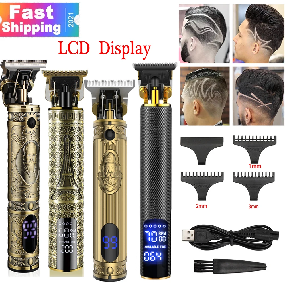 Профессиональная машинка для стрижки волос мужской триммер T9 перезаряжаемая 0 мм