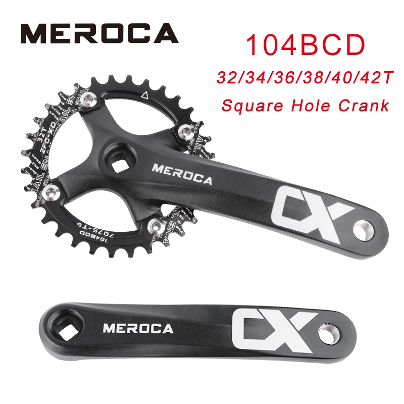 

MEROCA Mountain Bike Square Hole Crank 104BCD 32/34/36/38/40/42T Crank Sprocket 170mm MTB Square Hole Crank