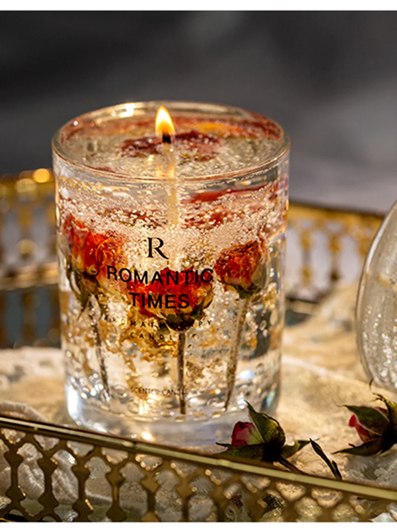 

Transparent Gold Foil Wedding Decoration Candle Flower Fruit Essential Oil Scented Candle Smokeless Aromatherapy Home Candles