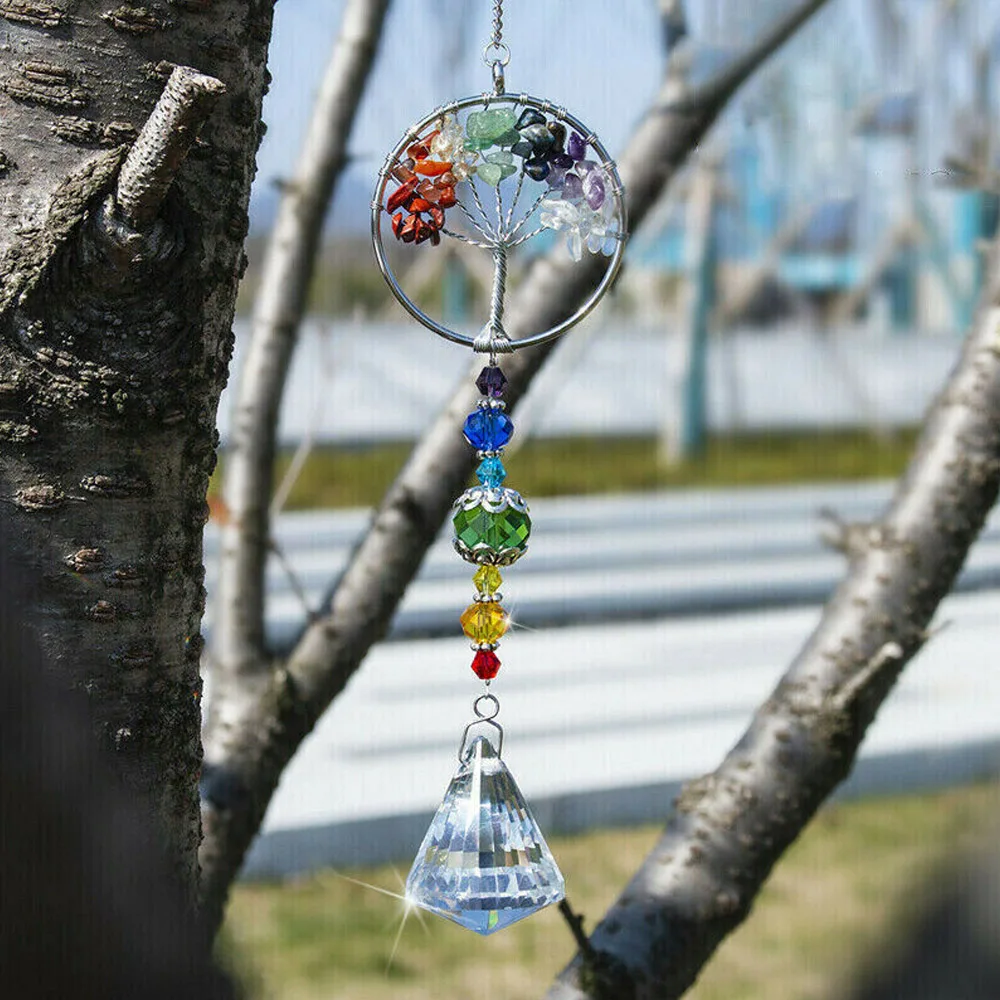 

Crystal Suncatcher Colorful Balls Prism Tree of Life Window Hanging Pendant Rainbow Sun Catcher Window Garden HangingDecor