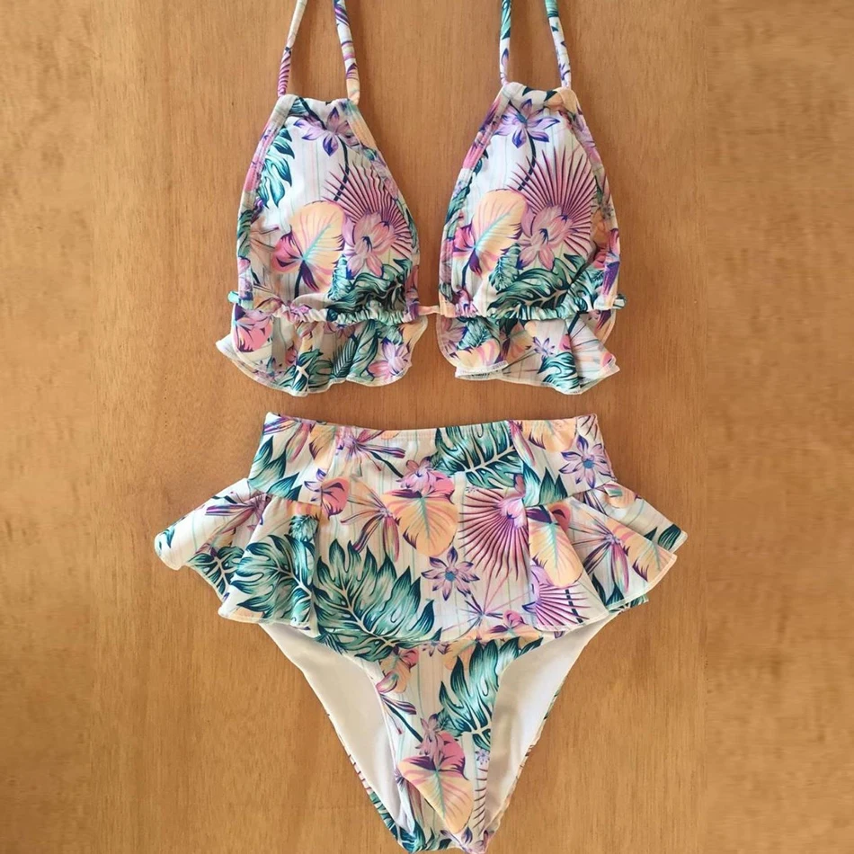 

2020 New Sexy High Waist Bikini Swimwear Women Swimsuit Push Up Biquini Ruffle Bathing Suit Bandage Beach Wear Swim Suit Female